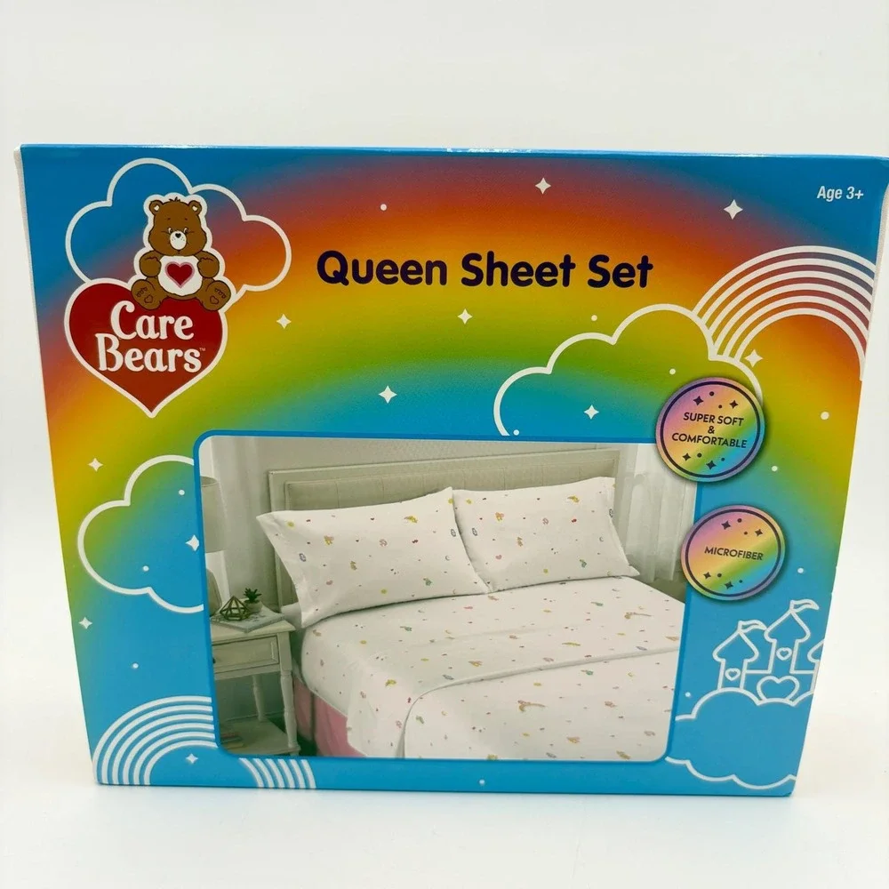 Care Bears Care to Sleep Queen Sheet Set Pink Blush‎ Microfiber Super Soft